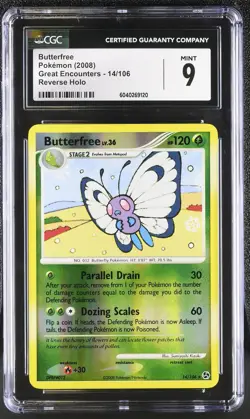 CGC 9 MINT Butterfree 2008 Great Encounters 14/106 Reverse Holo Pokemon Card - Image 1