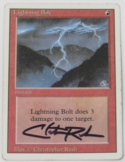 Magic MTG Revised Lightning Bolt Signed by Christopher Rush MP - Image 1