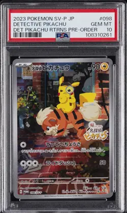 2023 POKEMON JAPANESE SV-P PROMO #098 DETECTIVE PIKACHU PSA 10 - Image 1