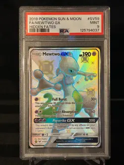 Pokemon TCG Mewtwo GX #SV59/SV94 FULL ART Sun & Moon Hidden Fates PSA 9 - Image 1