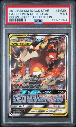 2019 POKEMON SM BLACK STAR PROMO #SM201 FULL ART/RESHIRAM & CHARIZARD GX PSA 9 - Image 1