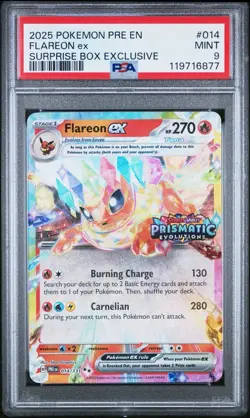2025 POKEMON PRE EN-PRISMATIC EVOLUTIONS SURPRISE BOX EXCLUSIVE FLAREON EX PSA 9 - Image 1