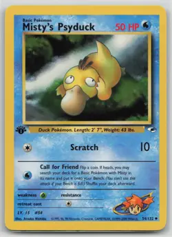 Pokemon Card 1st Edition Misty's Psyduck Uncommon Gym Heroes 054/132 LP/NM - Image 1