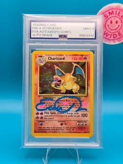 PSA Auto 9 - 1999 Pokemon, Base Set, Charizard-Holo, Erica Schroeder Autograph - Image 1