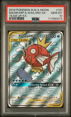 2019 POKEMON SUN & MOON TEAM UP #161 FULL ART/MAGIKARP & WAILORD GX PSA 10 - Image 1