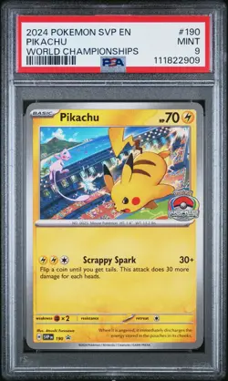 2024 POKEMON SVP EN-SV BLACK STAR PROMO WORLD CHAMPIONSHIPS #190 PIKACHU PSA 9 - Image 1