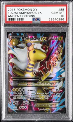 2015 POKEMON XY ANCIENT ORIGINS #88 FULL ART/M AMPHAROS EX PSA 10 - Image 1