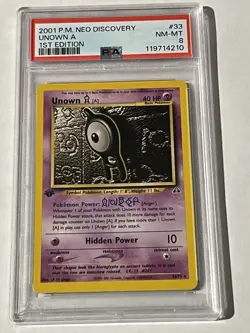 Pokemon 2001 Neo Discovery 1st Edition UNOWN A #33 PSA 8 RARE - Image 1