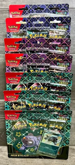 7 Packs of Pokemon TCG: SV Paldean Fates Tech Sticker Collection New Sealed - Image 3
