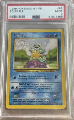1999 POKEMON GAME BASE SET UNLIMITED SQUIRTLE #63 - MINT | PSA 9 | - Image 1