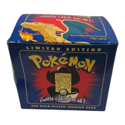 1999 Pokemon Burger King Charizard 23K Gold Plated Card & SEALED Pokeball BLUE - Image 5