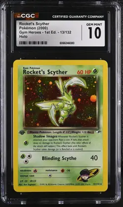CGC 10 GEM MINT Rocket's Scyther Gym Heroes 1st Edition 13/132 Holo Pokemon Card - Image 1