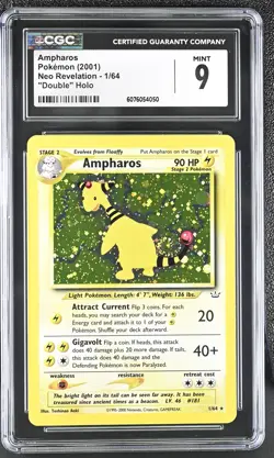CGC 9 MINT Ampharos 2001 Neo Revelation 1/64 "Double" Holo SWIRL Pokemon Card - Image 1