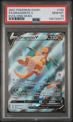 2021 POKEMON SWORD & SHIELD EVOLVING SKIES #192 FULL ART/DRAGONITE V PSA 10 - Image 1