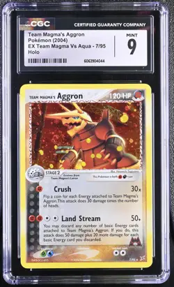 CGC 9 MINT Team Magma's Aggron EX Team Magma Vs Aqua 7/95 Holo SWIRL Pokemon - Image 1