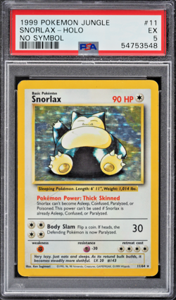 SNORLAX 1999 Pokemon Jungle Holo No Symbol #11 PSA 5 - Image 1
