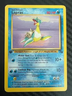 Pokemon TCG Lapras Fossil 25/62 Regular 1st Edition Rare HP - Image 1