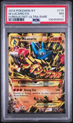 2014 POKEMON XY FURIOUS FISTS ULTRA RARE #113 M LUCARIO EX PSA 7 - Image 1