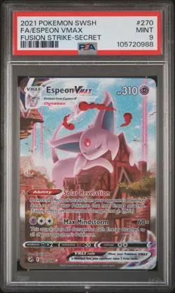 2021 POKEMON SWORD & SHIELD FUSION STRIKE SECRET #270 FULL ART/ESPEON VMAX PSA 9 - Image 1