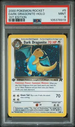 2000 POKEMON ROCKET 1ST ED #5 DARK DRAGONITE-HOLO PSA 9 - Image 1