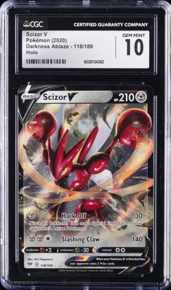 2020 POKEMON SWORD & SHIELD DARKNESS ABLAZE #118 SCIZOR V CGC 10 GEM MINT - Image 1