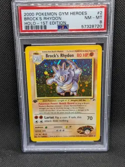 BROCK'S RHYDON 2/132 1st Edition Gym Heroes Holo Rare 2000 Pokemon Card PSA 8 - Image 1