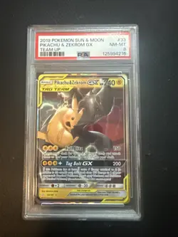 Pikachu & Zekrom GX Holo-Team Up Sun and Moon Card 33/181 Ultra Rare PSA 8 - Image 1