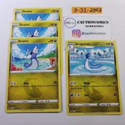 Dratini 129/195 (plus Dragonair) Silver Tempest Pokemon TCG x4 Cards NM (PB6) - Image 1