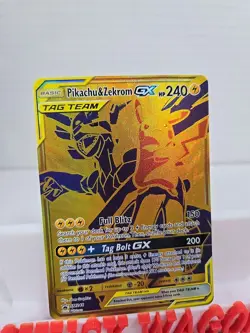 Pokemon Pikachu and Zekrom GX Tag Team Gold Full Art Promo Card SM248 Near Mint - Image 2