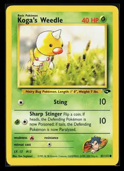 Koga's Weedle 82/132 Common Gym Challenge Unlimited Pokemon Card - Image 1