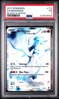 PSA 1 PR 2011 Pokemon Black & White Full Art Reshiram 113/114 Holo Foil Rare - Image 1