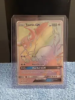 Pokemon TCG Tauros GX Full Art Holo Rainbow Rare Card Sun & Moon 156/149 - Image 1