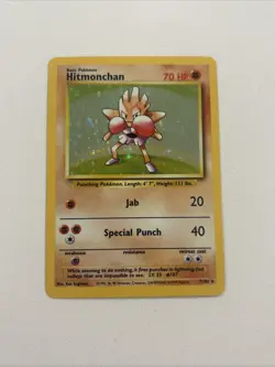 RARE Vintage Pokemon TCG Hitmonchan Base Set Holo Unlimited Card 7/102 LP 1999 - Image 3