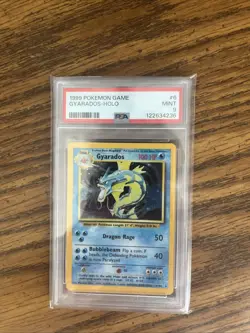 1999 Pokemon TCG Gyarados Base Set Holo Card 6/102 Unlimited Rare, PSA 9 - Image 1