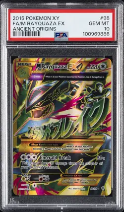 2015 POKEMON XY ANCIENT ORIGINS #98 FULL ART/M RAYQUAZA EX PSA 10 - Image 1