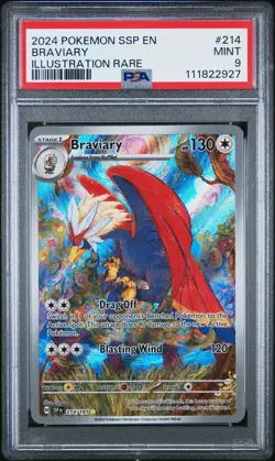 2024 POKEMON SSP EN-SURGING SPARKS ILLUSTRATION RARE #214 BRAVIARY PSA 9 - Image 1