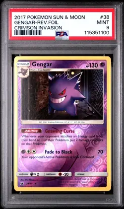 Pokemon Sun & Moon Crimson Invasion #38 Gengar Reverse Holo PSA 9 - Image 1
