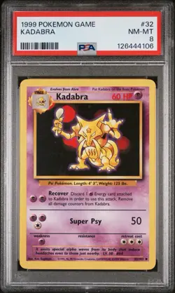 Pokemon TCG Kadabra Card Base Set Unlimited Uncommon Card 32/102 PSA 8 NM-MT - Image 1