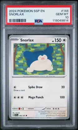 2024 POKEMON SSP EN-SURGING SPARKS #144 SNORLAX PSA 10 - Image 1