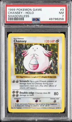1999 POKEMON BASE SET SHADOWLESS #3 CHANSEY-HOLO PSA 7 - Image 1