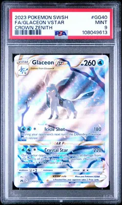 2023 POKEMON SWORD & SHIELD CROWN ZENITH #GG40 FULL ART/GLACEON VSTAR PSA 9 - Image 1
