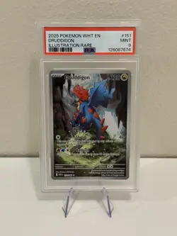 2025 POKEMON WHT EN-WHITE FLARE ILLUSTRATION RARE #151 DRUDDIGON PSA 9 - Image 1