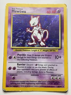 Mewtwo 10/102 - Base Set - WotC - Holo - Heavy Played - Pokemon TCG - Image 1
