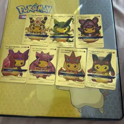 Set of 7 cosplay pikachu Pokemon Pikachu gold foil Fan Art Cards - Image 1