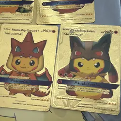 Set of 7 cosplay pikachu Pokemon Pikachu gold foil Fan Art Cards - Image 4
