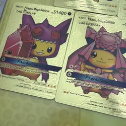 Set of 7 cosplay pikachu Pokemon Pikachu gold foil Fan Art Cards - Image 5