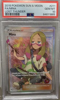 2018 Pokemon Sun & Moon Lost Thunder 211 Full Art Mina PSA 10 Low Pop - Image 1