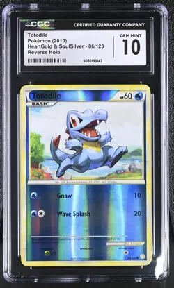 CGC 10 GEM MINT Totodile HeartGold & SoulSilver 86/123 Reverse Holo Pokemon Card - Image 1