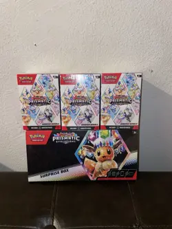 Pokemon TCG: Prismatic Evolutions Factory Sealed Surprise Box +3 Booster Bundles - Image 3