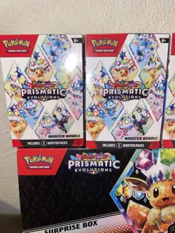 Pokemon TCG: Prismatic Evolutions Factory Sealed Surprise Box +3 Booster Bundles - Image 4